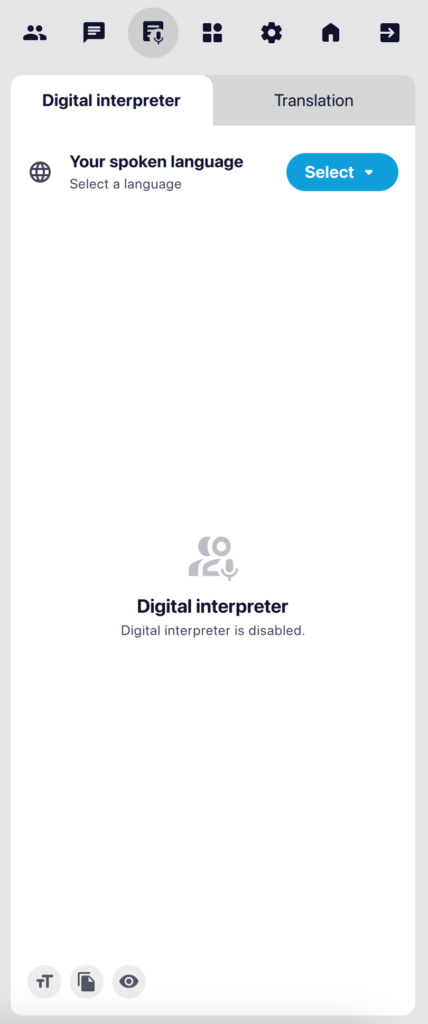 Screenshot of the Digital Interpreter in the Live Transcription tab