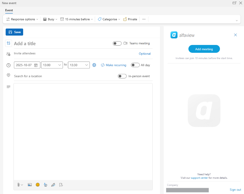 Create a meeting using the Outlook add-in.
