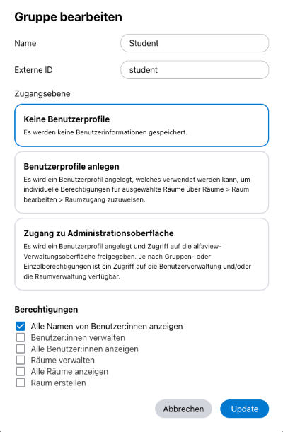 Screenshot des Fensters Gruppe bearbeiten der Single Sign-on Funktion in der Verwaltung