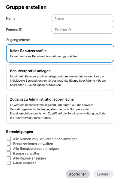 Screenshot des Fensters Gruppe erstellen der Single Sign-on Funktion in der Verwaltung