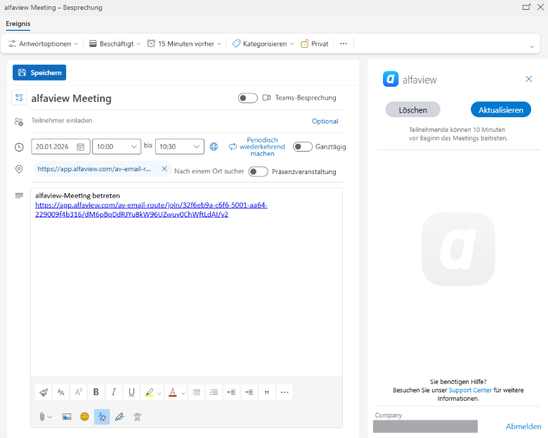 Ein Meeting über das Outlook Add-in bearbeiten und löschen.