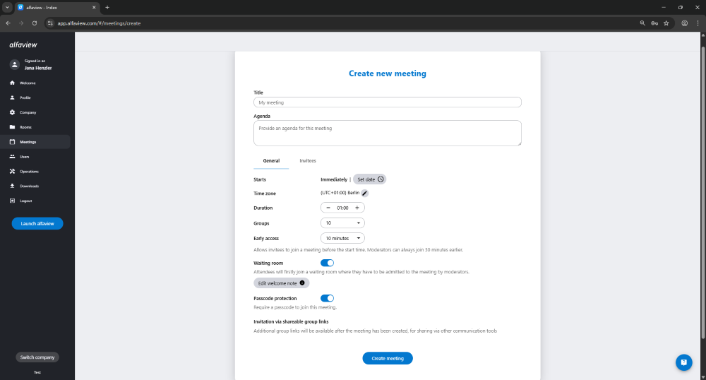 Create a meeting. You can set various specifications here.