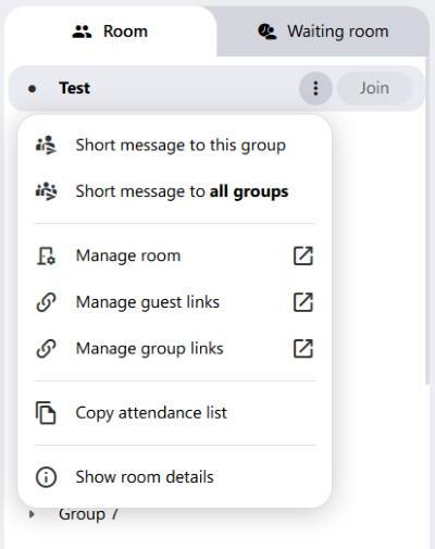 The functions for room administrators in alfaview.