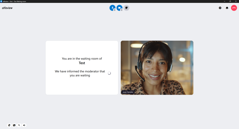 View of a person waiting in the waiting room. A message is displayed next to their video image.