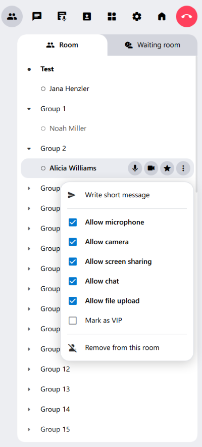 You can also send short messages via the context menu of the respective participants.