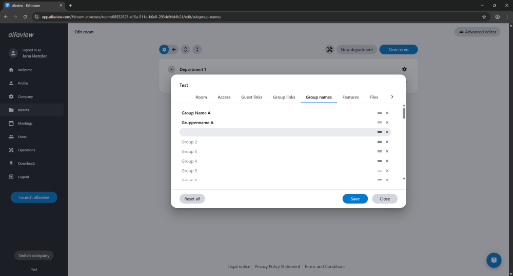 Subgroups can be renamed. To do this, click on the group you want to edit and enter a new name.