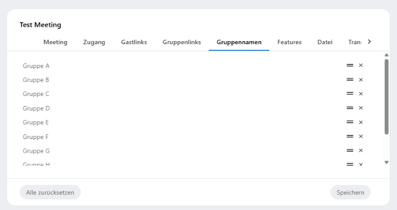 Untergruppen können umbenannt werden. Klicken Sie dafür auf die zu bearbeitende Gruppe und geben Sie einen neuen Namen ein.
