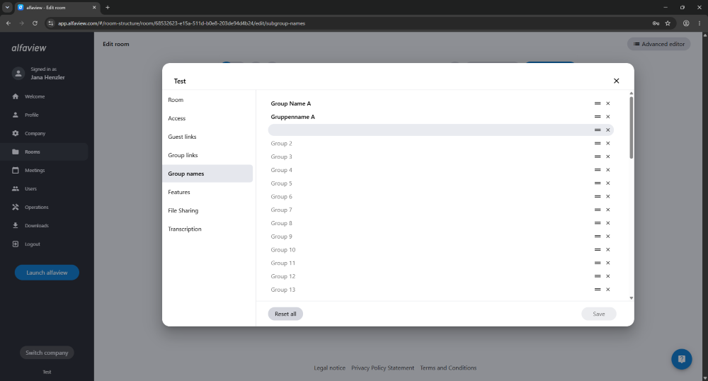 Subgroups can be renamed. To do this, click on the group you want to edit and enter a new name.
