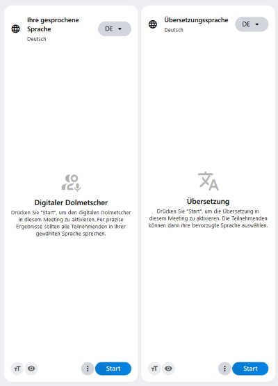 Die Dolmetscher / Live-Transkription und Übersetzung nebeneinander dargestellt.