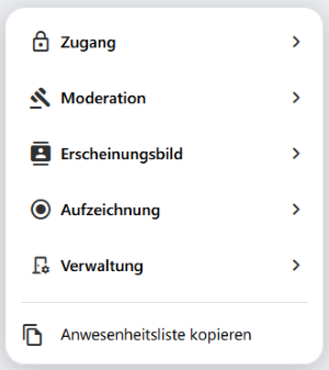 Die Raum-Features sind über das Statusmenü in der alfaview-App erreichbar und können dort aktiviert bzw. deaktiviert werden.