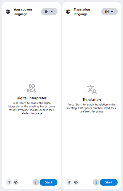 The interpreters / Live transcription and translation displayed side by side.