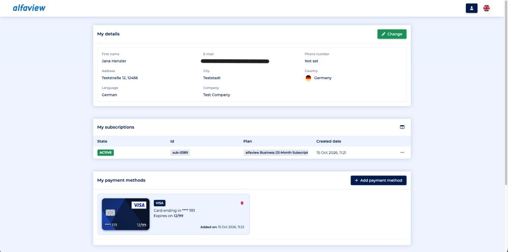 Subscription management includes customer data, subscriptions, and payment information.